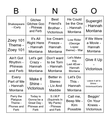 Disney Bingo Card