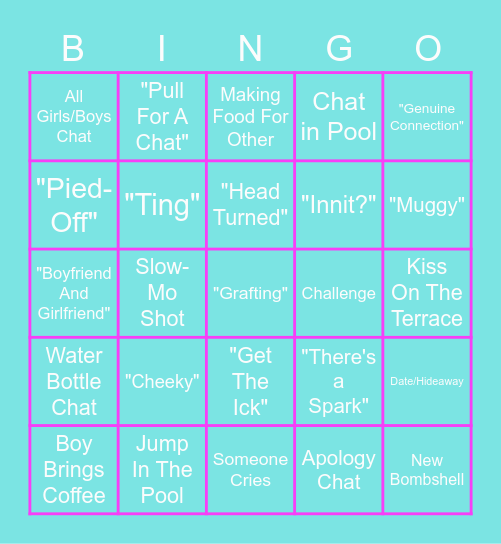 Love Island Bingo Card