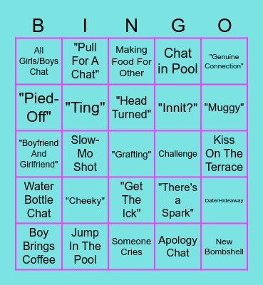 Love Island Bingo Card