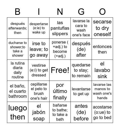 La Rutina Diaria Bingo Card