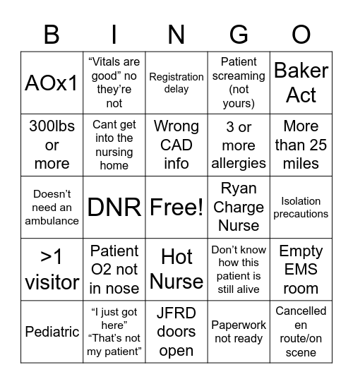 Interfacility Bingo Card