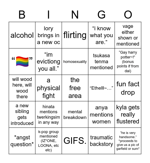 unofficial cast bingo Card