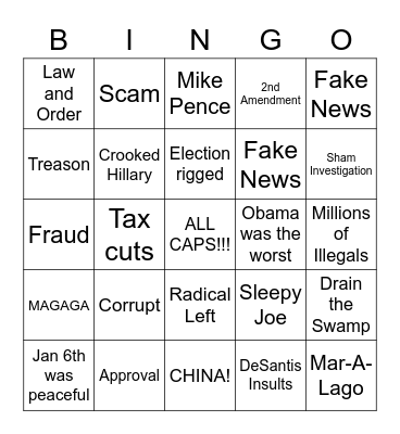 Trump Twitter/Facebook/Instagram Bingo Card