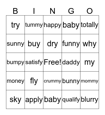 Y as long i and long e Bingo Card