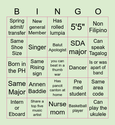 Meet People Bingo Card