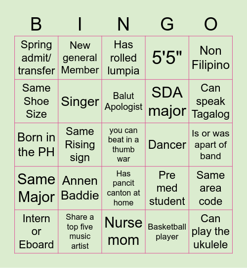 Meet People Bingo Card