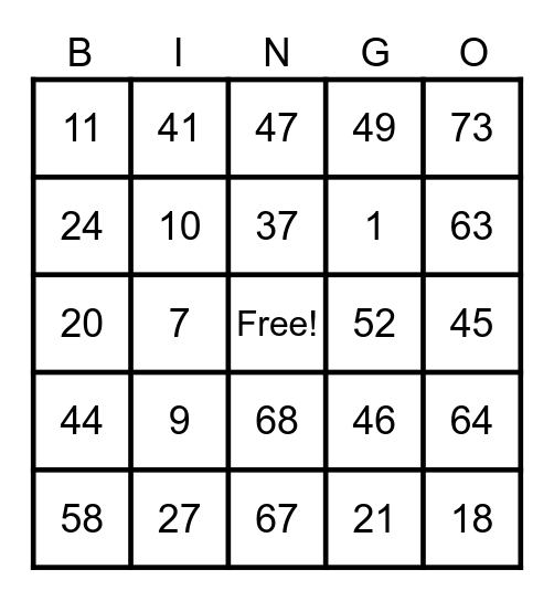 American Legion Post 129 Bingo Card