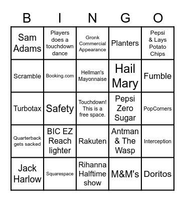 Superbowl Bingo! Bingo Card