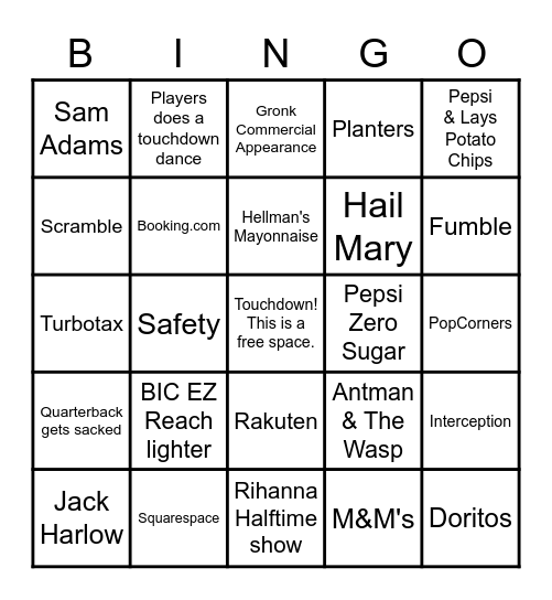 Superbowl Bingo! Bingo Card