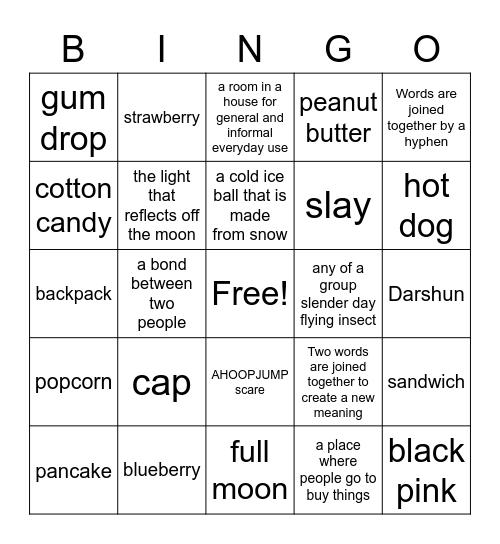 Compound Words Bingo Card