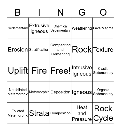 Rocks Bingo Card