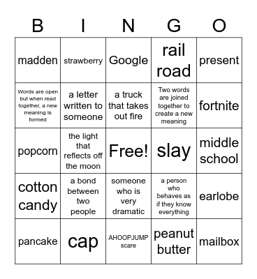 Compound Words Bingo Card