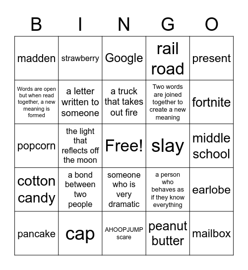 Compound Words Bingo Card