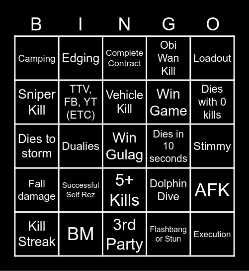 Warzone Bingo Card