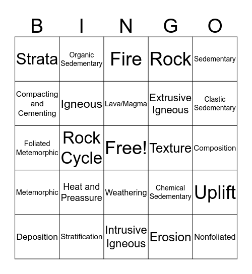 Rocks Bingo Card