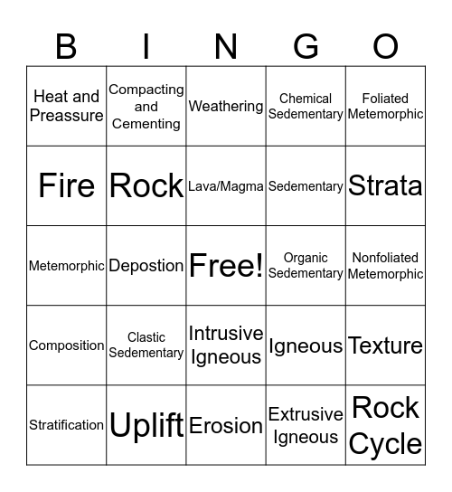 Rocks Bingo Card