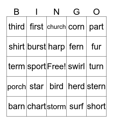 Bossy R Bingo Card