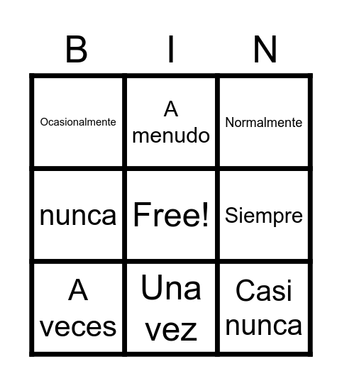 Adverbios de Frecuencia Bingo Card