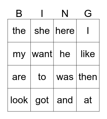 SIGHT WORDS Bingo Card