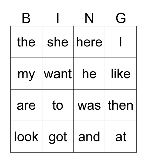 SIGHT WORDS Bingo Card