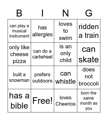 Find someone who Bingo Card