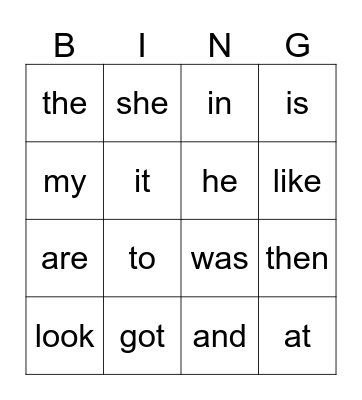 SIGHT WORDS Bingo Card