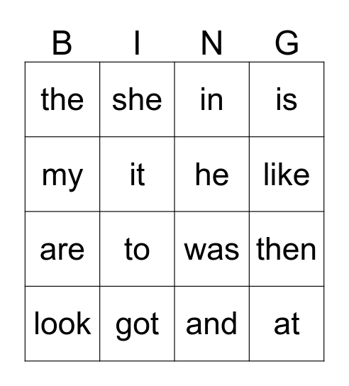 SIGHT WORDS Bingo Card