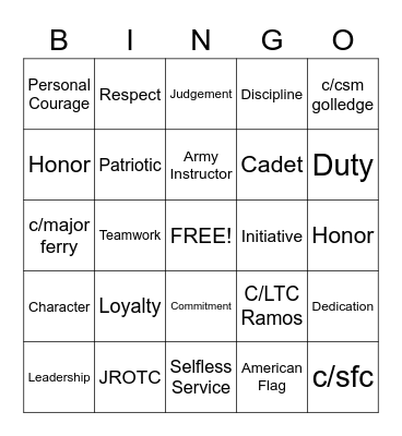 JROTC BINGO Card