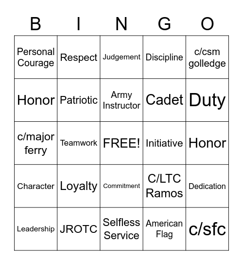 JROTC BINGO Card