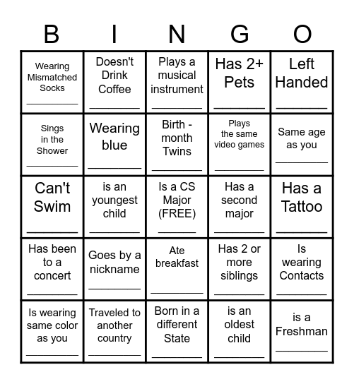 Get to Know You BINGO Card