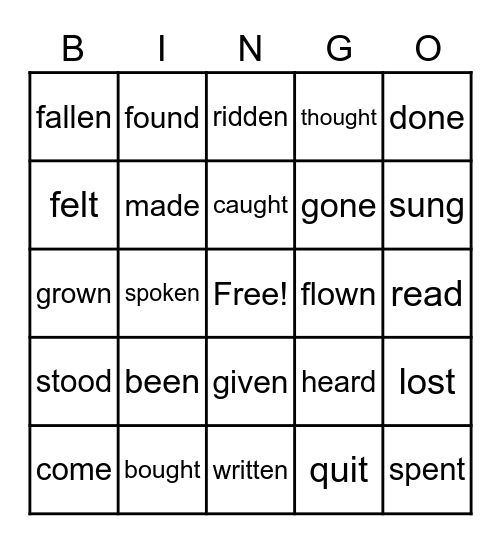 Past Participle Verbs Bingo Card