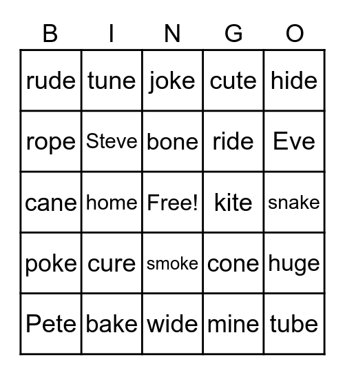 Final E Words Bingo Card