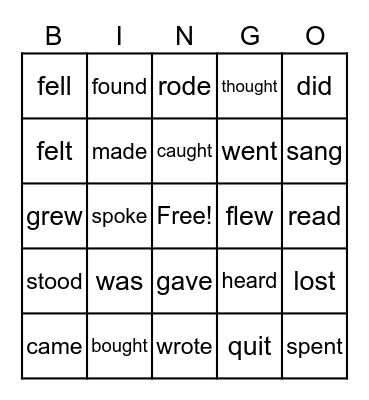 Past Simple Verbs Bingo Card