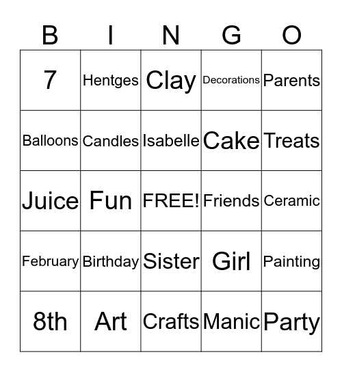 Happy Birthday Isabelle! Bingo Card