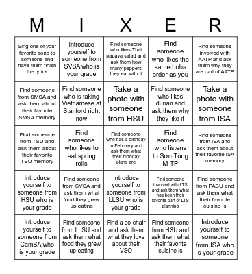 SEA Mixer Bingo Card