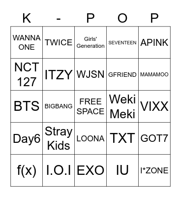 kpop Bingo Card