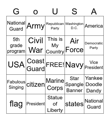 Go USA Bingo Card