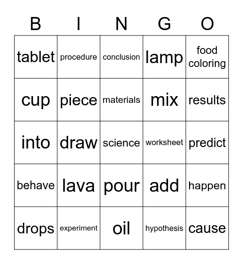 ENGLISH SCIENCE Bingo Card