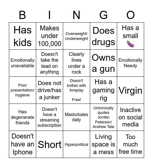 Red Flag Bingo for guys Bingo Card