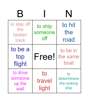 Travelling Idioms Bingo Card