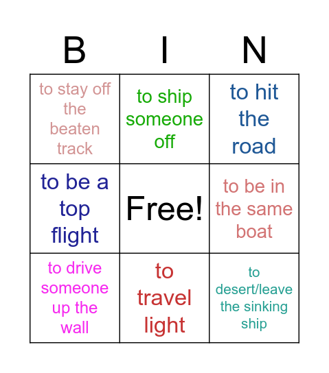 Travelling Idioms Bingo Card