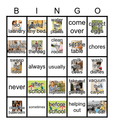 Helping Out Bingo Card