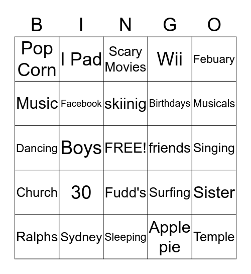 All about Syd Bingo Card