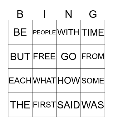 100 WORDS Bingo Card