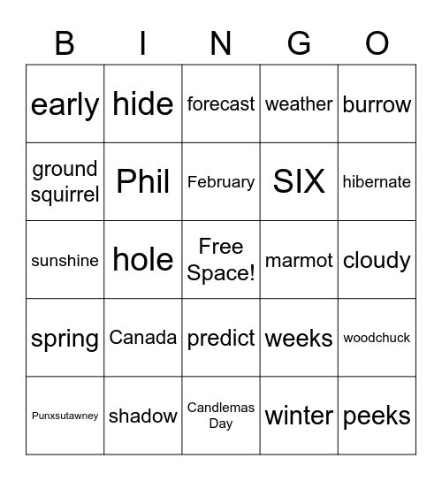 Groundhog Bingo Card