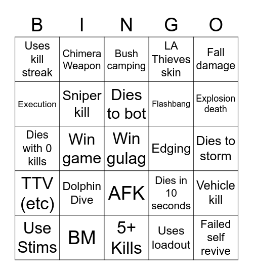 WARZONE 2 BINGO Card