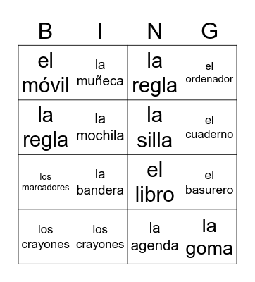 En mi mochila Bingo Card
