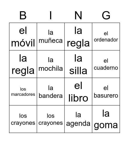 En mi mochila Bingo Card