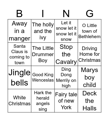 Musical Bingo Card