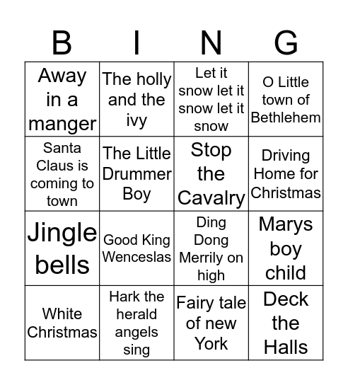 Musical Bingo Card